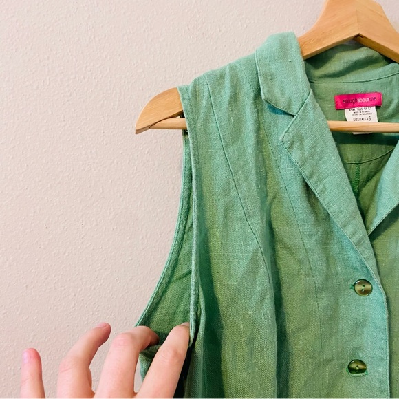 enough about me 100% Linen Jade Green Button Down Sleeveless Midi Dress Size 6 - Picture 5 of 8